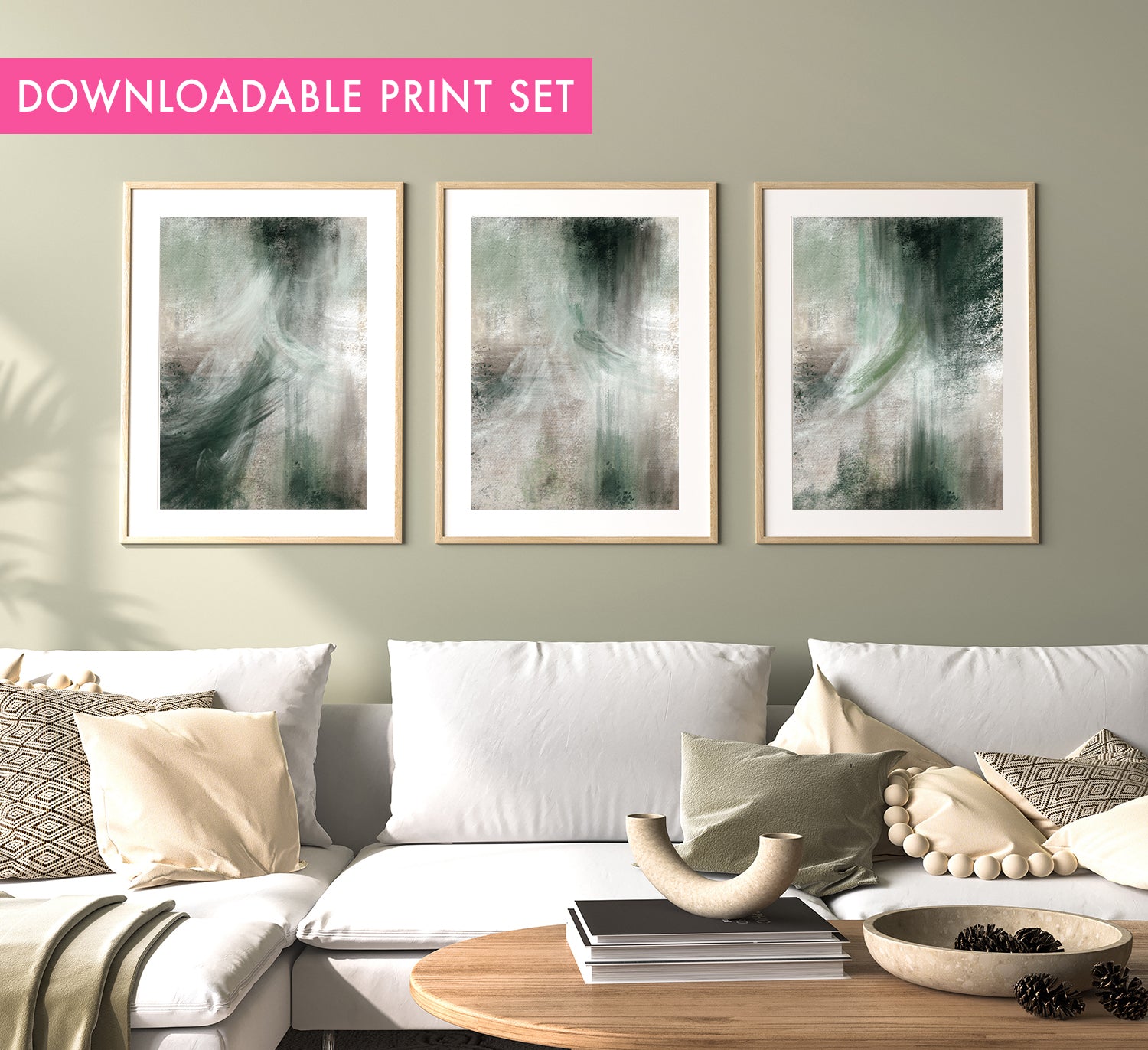 Emerald green abstract downloadable print set of 3 – Yharnna Designs