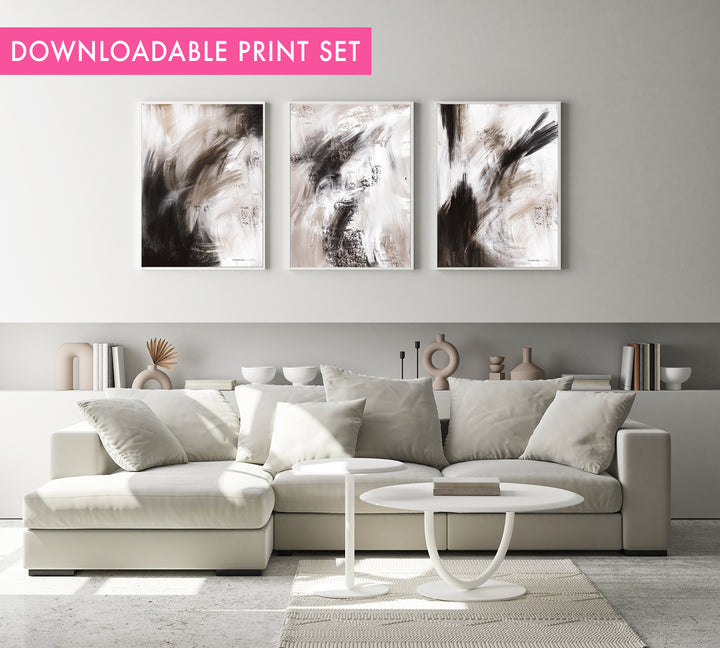 Monochrome Black/brown-abstract downloadable print set of 3